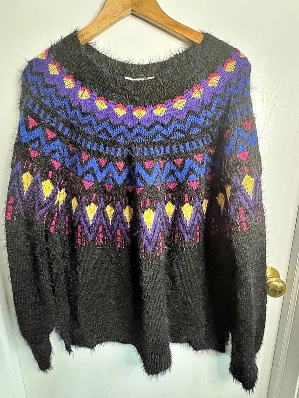 Fuzzy XXL Far Isle Sweater Round Neck Geometric Classic Traditional Nordic Cozy